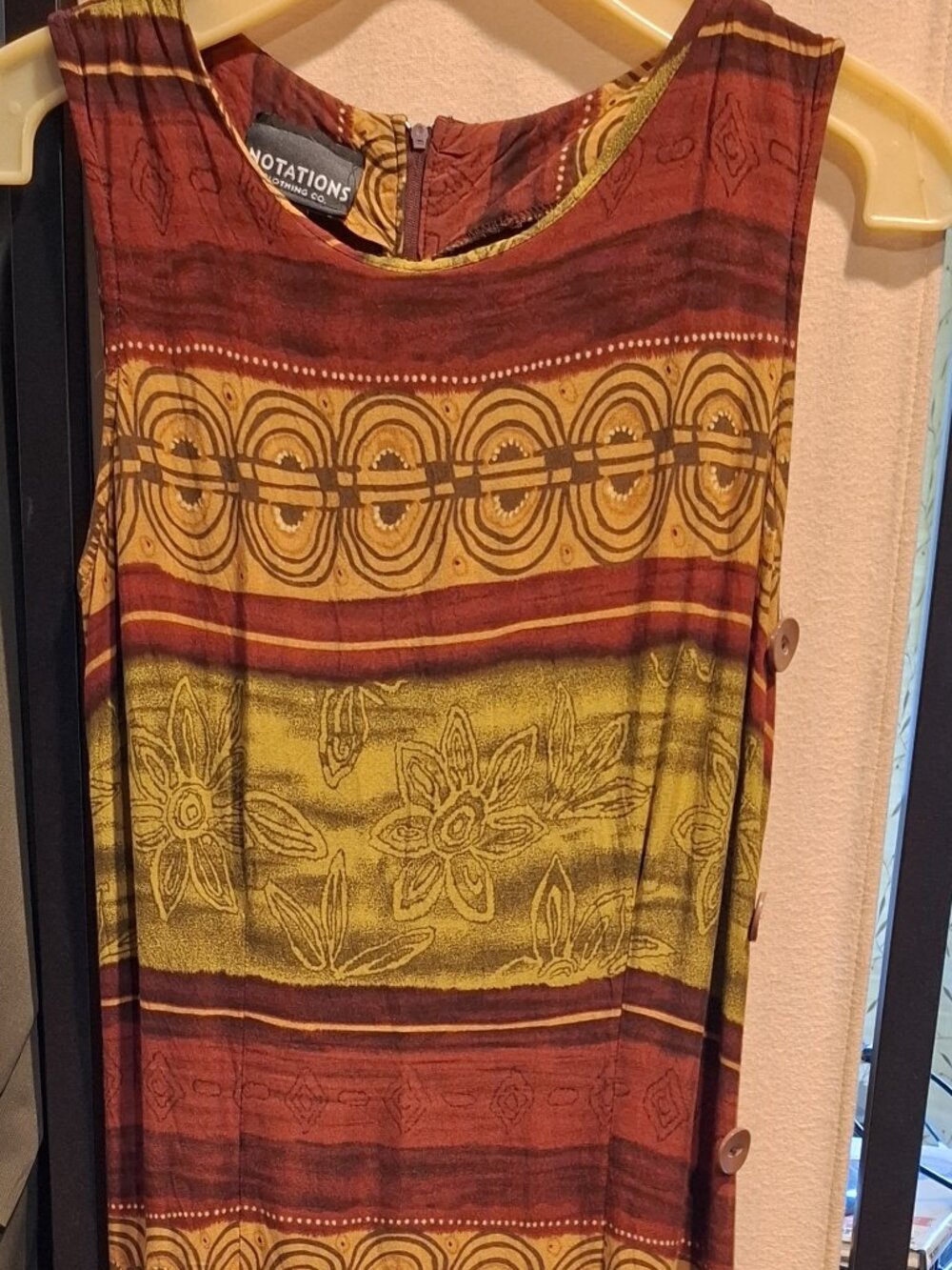 summer dress polynesian print, 100% rayon, sleeveless, "maxi" sz 10, gorgeous!